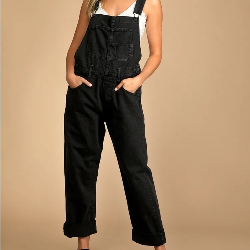 Free People Denim Black Washed Overalls Size Small